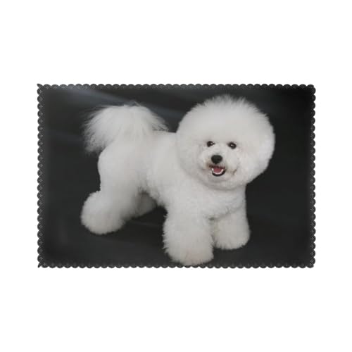 Bichon Frise Weiße Hunde Haustiere Hunde Bichon Frise, 6er Set Tischsets Waschbar Platzsets für Esstisch Hitzebeständig Tablettmatten 30x45cm von KemEng