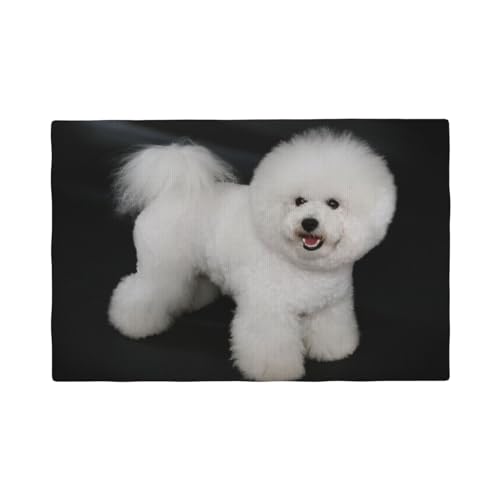 Bichon Frise Weiße Hunde Haustiere Hunde Bichon Frise,Tischsets aus Leinenimitat, 6er-Set, waschbar, hitzebeständig, Tablettunterlage, 30 x 45 cm von KemEng