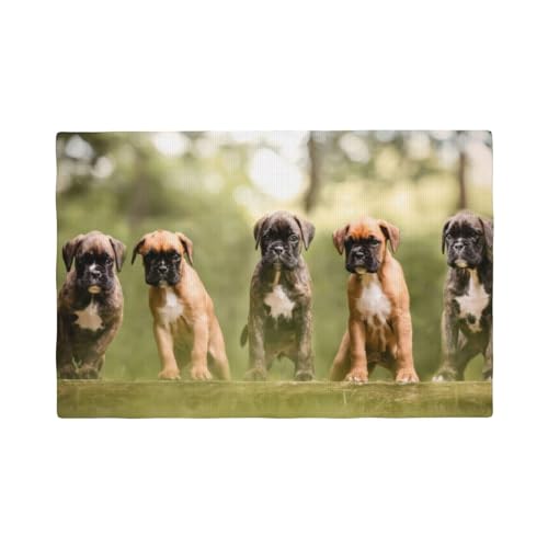 Boxer Hunde Welpen Haustiere Familienhunde,Tischsets aus Leinenimitat, 6er-Set, waschbar, hitzebeständig, Tablettunterlage, 30 x 45 cm von KemEng