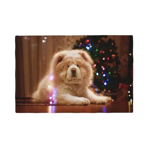 Chow Chow Weiße Flauschige Hunde Haustiere Hunde Weihnachten,Tischsets aus Leinenimitat, 6er-Set, waschbar, hitzebeständig, Tablettunterlage, 30 x 45 cm von KemEng