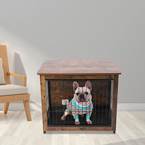 Hundekäfig Holz & Stahl Hundebett Hölzerner Hundekiste Hundehütte Hundehaus Hundebox für Innen, Indoor-Hundevilla Haustier Zwinger Käfig für Zuhause 80 * 55 * 65cm von KenSyuInt