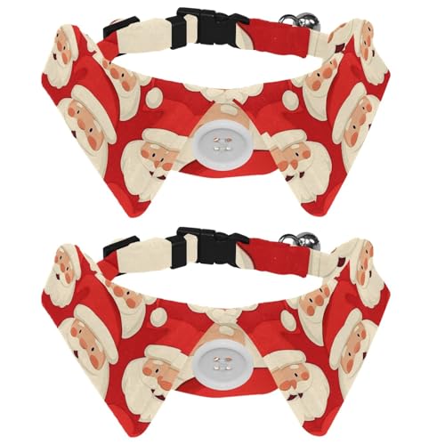 2 x Hundehalsband, Sicherheitsschnalle, verstellbar, weich, mit Glöckchen, für kleine Kätzchen, Cartoon-Weihnachtsmann, 2 Stück von KengjuTesu