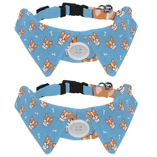 Hundehalsband, Sicherheitsschnalle, verstellbar, weich, mit Glöckchen, für kleine Kätzchen, Cartoon-Corgi-Hunde, 2 Stück von KengjuTesu