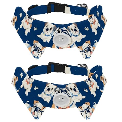 Hundehalsband, Sicherheitsschnalle, verstellbar, weich, mit Glöckchen, für kleine Kätzchen, Herren, Brille, Bulldogge, 2 Stück von KengjuTesu