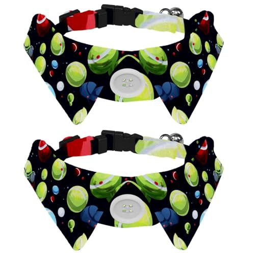 Hundehalsband, Sicherheitsschnalle, verstellbar, weich, mit Glöckchen, für kleine Kätzchen, buntes Tennisball-Muster, 2 Stück von KengjuTesu