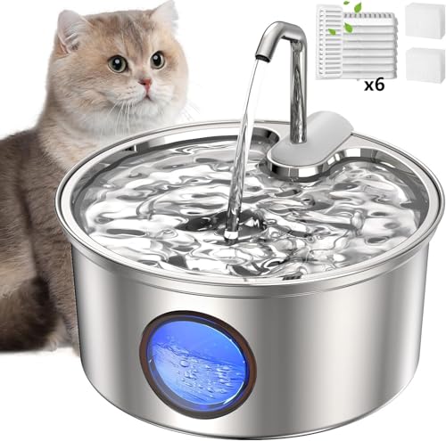 Kenida Katzenbrunnen aus Edelstahl, 3,2 l, Edelstahl, Katzenwasserspender, Haustier-Wasserbrunnen mit Wasserwaage, intelligente Pumpe, 4-lagige Filtrationssysterm für Katzen und Hunde von Kenida