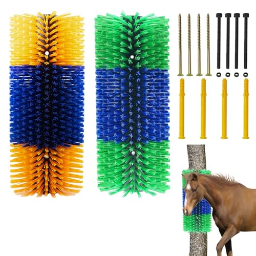 2 Pcs Kratzbürste für Pferd Kuh, Halbrunde Pferde Bürsten, Vollmassage-Pflegebürste mit Schrauben für Ziegen, Rinder, Kühe, Schafe, Pferde, Schweine und andere Nutztiere zum Rückenkratzen,45CM von Kensbro