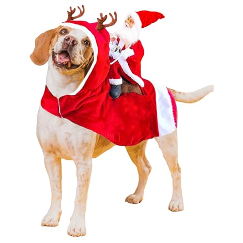 Hund Santa Claus Reiten Weihnachtskostüm, Hundekostüm Weihnachten, Katzen weihnachtskostümmit Klettverschluss, Haustier Welpen Kostüm Katze Cosplay, Winterwarme Kleidung für Haustiere, L von Kensbro