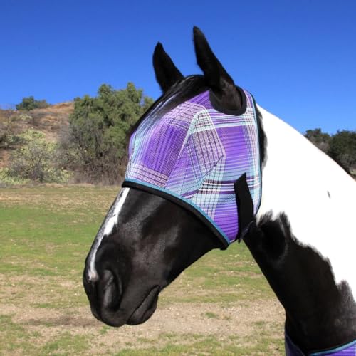 Kensington UV-Fliegenmaske für Pferde mit Webbesatz – Schutzmaske mit doppelter Ohröffnung & Vorlockenfreiheit – Groß, Lavendelminze von Kensington