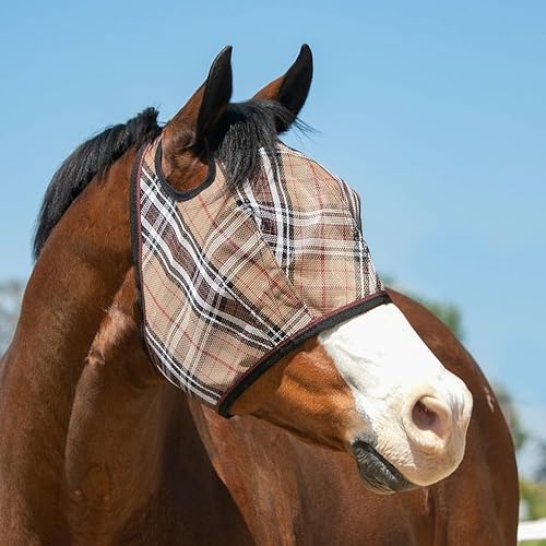 Kensington UV-Fliegenmaske für Pferde mit Webbesatz – Schutzmaske mit doppelter Ohröffnung & Vorlockenfreiheit – Medium, Deluxe Schwarz von Kensington