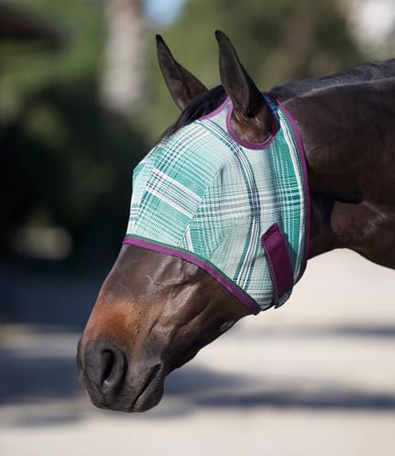 Kensington UV-Fliegenmaske für Pferde mit Webbesatz – Schutzmaske mit doppelter Ohröffnung & Vorlockenfreiheit – groß, Imperial Jade von Kensington