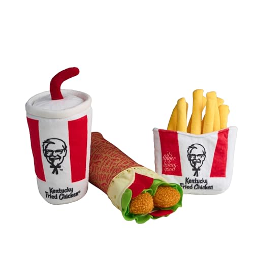 KFC Chicken Wrap Combo Mahlzeit - 3-teiliges Hundespielzeug-Set - Huhn Wrap, Pommes Frites & Soda - Lustiges Essen Themed Crinkle & Quietschen Interaktives Plüschspielzeug für mittelgroße und große von Kentucky Fried Chicken