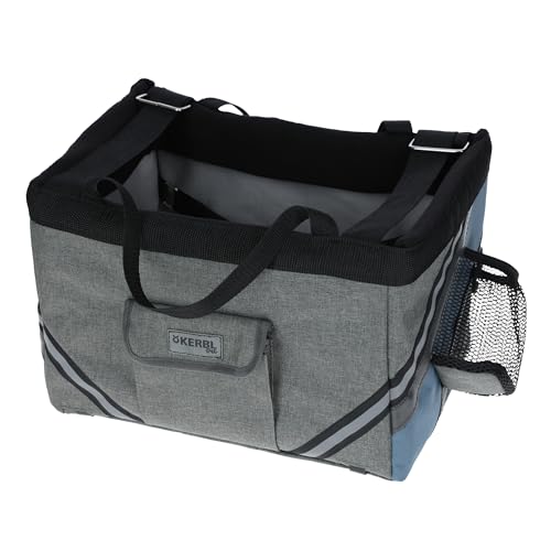 Kerbl Pet Pet Fahrradtasche Vacation, Fahrradkorb für kleine Hunde und Katzen bis 7kg, Mit integrierter Kurzleine und Trinkflaschenhalter, 38x29x25 cm, Grau/Blau von Kerbl Pet