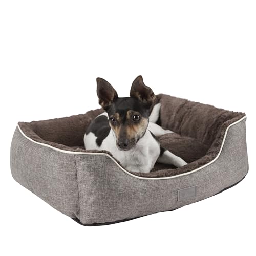 Kerbl Pet Pet Kuschelbett Samuel für Hunde / Katzen, Hundekorb mit wendbarem Plüsch-Innenkissen, Waschbar, 50x40x15 cm, Silber/Dunkelgrau von Kerbl Pet