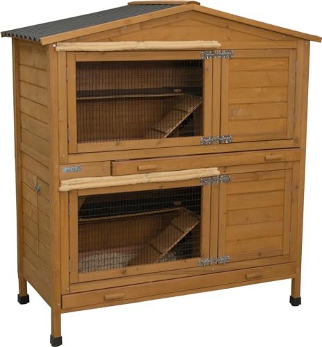 Kerbl Pet Nagerstall „Appartement Pro“ aus lasiertem Holz mit Kunststoffdach, 2 Etagen, Wetterfest, 118 x 61 x 130 cm von Kerbl Pet