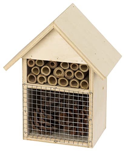 Kerbl Pet Pet Insektenschutzhaus, Insektenhotel für Balkon und Garten, Für Wildbienen / Grabwespen / Florfliegen / Marienkäfer, Naturbelassen, 14x9x18 cm von Kerbl Pet