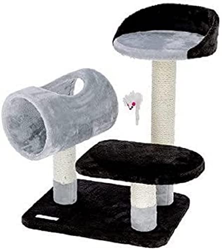 Kerbl Pet Pet Kratzbaum Moon, Katzenbaum für kleine Katzen und Kitten, Zwei Liegeflächen, Höhle und Spielmaus, Zum Ausruhen / Spielen / Krallenpflegen, 45x35x62 cm, Grau/Schwarz von Kerbl Pet