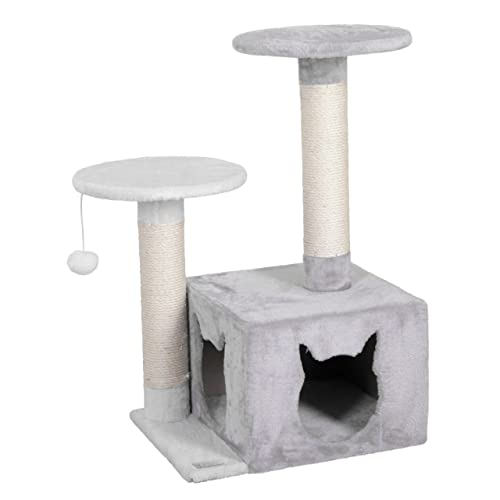 Kerbl Pet Pet Kratzbaum Saphir Light, Für kleine bis mittelgroße Katzen, Mit Sisalsäulen/Häuschen/Spielball, Platzsparend und standfest, 60x50x80 cm, Weiß/Grau von Kerbl Pet