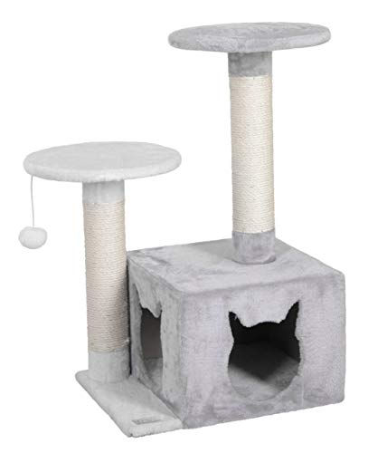 Kerbl Pet Pet Kratzbaum Saphir Light, Für kleine bis mittelgroße Katzen, Mit Sisalsäulen/Häuschen/Spielball, Platzsparend und standfest, 60x50x80 cm, Weiß/Grau von Kerbl Pet