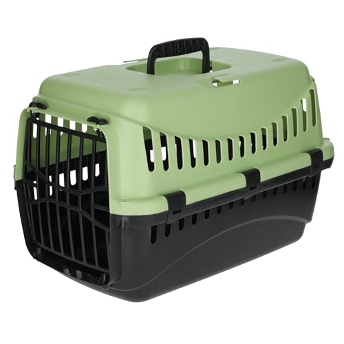 Kerbl Pet Transportbox Expedion, Tiertransportbox für kleine Haustiere / Katzen / Hunde / Kaninchen bis 10 kg, aus Kunststoff, 45x30x30 cm, Grün/Dunkelgrau von Kerbl Pet