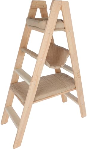 Kerbl Kratzbaum Ladder (Farbe natur/beige, Höhe 134 cm, aus Massivholz, Liegefläche aus Veloursstoff, mit 4 Trittstufen) 80921 von Kerbl Pet