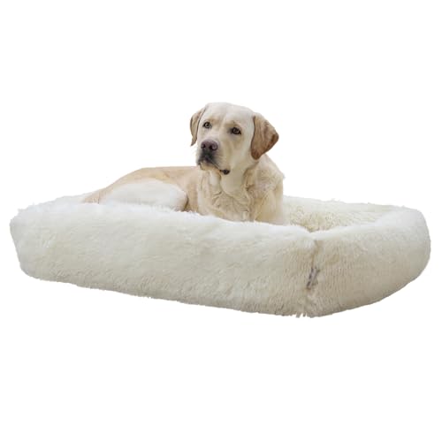 Kerbl Pet Pet Kuschelbett Fluffy für Hunde und Katzen, Flauschig weiches Plüschkissen mit erhöhtem Rand und rutschfestem Boden, Waschbar, 100x70x22 cm, Creme von Kerbl Pet