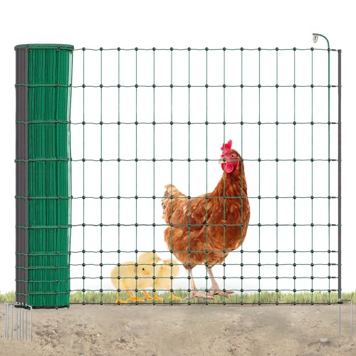 AKO PoultryNet Premium Geflügelnetz - 50m Elektrozaun, 106cm hoch, mit 15 fiberglas-verstärkten Pfählen, Doppelspitze, robust & UV-beständig, grün, Hühnerzaun von Kerbl