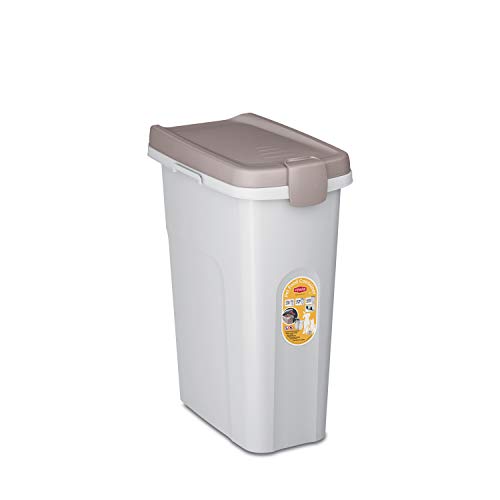 Petfood-Container, luftdichte Aufbewahrung von Trockenfutter, Vorratsbehälter Tierfutter, Weiß / Braun, 25 Liter Fassungsvermögen, 39 x 24 x 51 cm, für ca. 10 kg Trockenfutter von Stefanplast