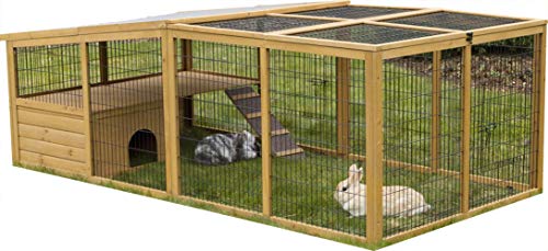 Kerbl Pet Pet Freigehege mit Ausbruchsperre, 220x115x75 cm, Gitterabstand: 2,5 cm, Für Hasen / Kaninchen / Meerschweinchen, Aufklappbar, Häuschen mit Rampe von Kerbl Pet