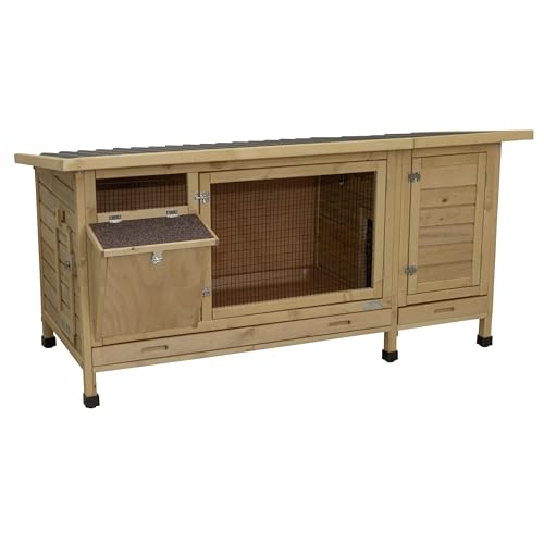 Kerbl Kaninchenstall XXL Vario mit Heuraufe (Maße 155x76x80 cm, 2 Fronttüren, Hasenstall aus Holz, inkl. Stauraum, Stall mit Kunststoffwanne) 81709 von Kerbl