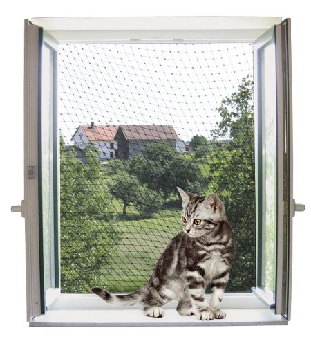 Kerbl Katzenschutznetz (L x B 2 x 3 m, Maschenweite 3 x 3 cm, für Balkone/Fenster und Türen, inkl. Befestigungsmaterial) 82653 von Kerbl Pet