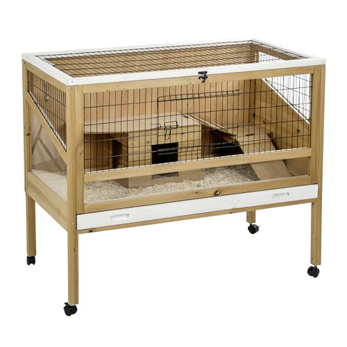 Kerbl Pet Pet Indoor Deluxe Kleintierkäfig, 115x60x93 cm, Cleveres Design mit hohem Rand und Plexiglaseinsätzen, Holzhaus und Aussichtsplattform von Kerbl Pet