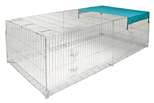 Kerbl Freilaufgehege mit Ausbruchsperre (Maße 230x115x70 cm, Gitterabstand 3 cm, 4 seitliche Türen, mit Sonnenschutz, Gehege mit Gitterabdeckung) 82825 von Kerbl Pet