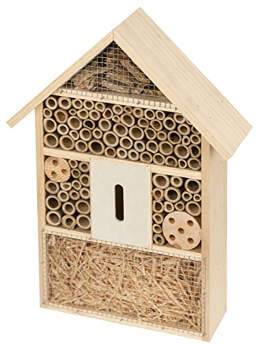 Kerbl Pet Pet Insektenschutzhaus, Für Garten und Balkon, Insektenhotel für Grabwespen / Wildbienen / Mauerbienen / Schmetterlinge / Käfer, Naturbelassen, 27,5x9x39,5 cm von Kerbl Pet