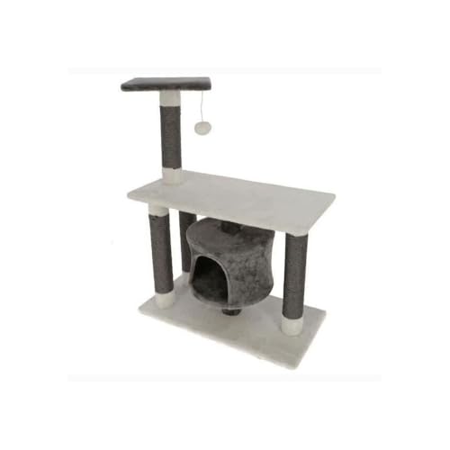 Kerbl Pet Pet Kratzbaum Jade Darklight, Katzenbaum für kleine bis mittelgroße Katzen, Mit Sisalsäulen/Höhle/Spielball, 70x35x96 cm, Weiß/Grau von Kerbl Pet