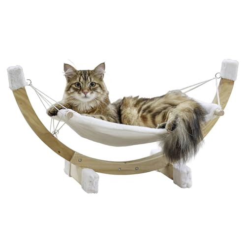 Kerbl Pet Pet Hängematte Siesta, Katzenhängematte mit Holzgestell und Plüschliegefläche, Ruheplatz und Schlafplatz für Katzen, Stoff waschbar, 73x36x34 cm, Weiß von Kerbl Pet