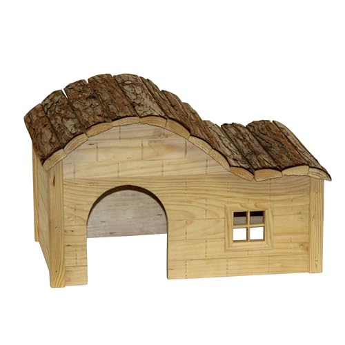 Kerbl Pet Pet Häuschen Welle Nature, Nagerhaus mit geschwungenem Dach für Hasen / Kaninchen / Meerschweinchen / Hamster / Mäuse / Ratten, Aus unbehandeltem Holz, 30x20x20 cm von Kerbl Pet