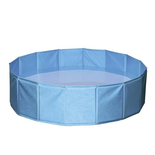 Kerbl Hundepool (ø 80 cm, Höhe 20 cm, Fassungsvermögen 100 l, Farbe blau, faltbares Planschbecken, MDF-Seitenwände, für kleine Hunde) 82398 von Kerbl Pet