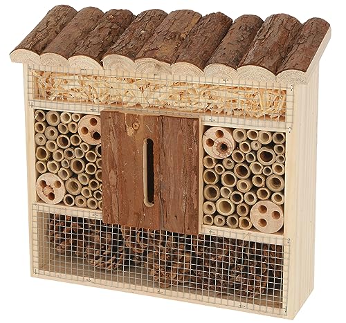 Kerbl Pet Pet Insektenschutzhaus, Für Garten und Balkon, Insektenhotel für Wildbienen / Mauerbienen / Grabwespen / Florfliegen / Marienkäfer / Schmetterlinge, Naturbelassen, 29x8x28 cm von Kerbl Pet