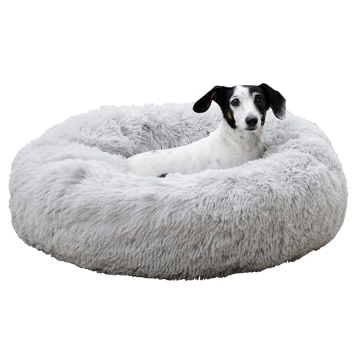 Kerbl Pet Pet Kuschelbett Fluffy für Hunde und Katzen, Flauschig weiches rundes Plüschkissen mit erhöhtem Rand und rutschfestem Boden, Waschbar, 60x18 cm, Hellgrau von Kerbl Pet