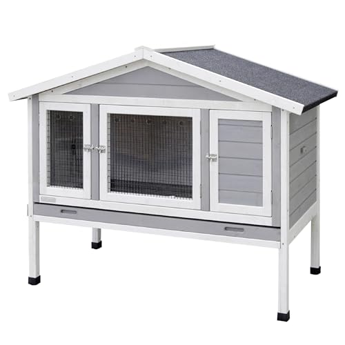 Kerbl Pet Nagerstall 4 Season Superior - Wärmeisoliertes Nagerhaus, Doppelwandige Bauweise, Stabile Gitter, Plexiglasscheiben, Wetterfestes Bitumendach, 130x66x110 cm, Grau/Weiß von Kerbl Pet