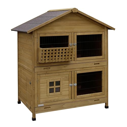 Kerbl Pet Pet Nagerstall Südtirol, Geräumiger, wetterfester Stall für Hasen, Kaninchen und Meerschweinchen, Mit herausziehbaren Kunststoffwannen und Heuraufe, 125x87x142 cm von Kerbl Pet