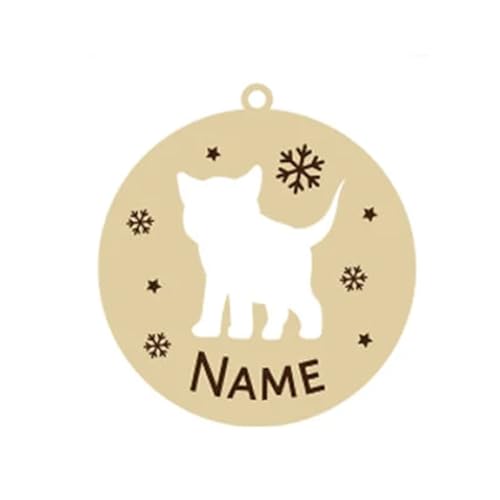 Keruidian Personalisierte Katzenornament, Weihnachtskatzenornament, Weihnachtsbaumschmuck, individuelle Katzenform, Katzenname graviert, Katzenrasse, hängende Kugel (Design 11) von Keruidian