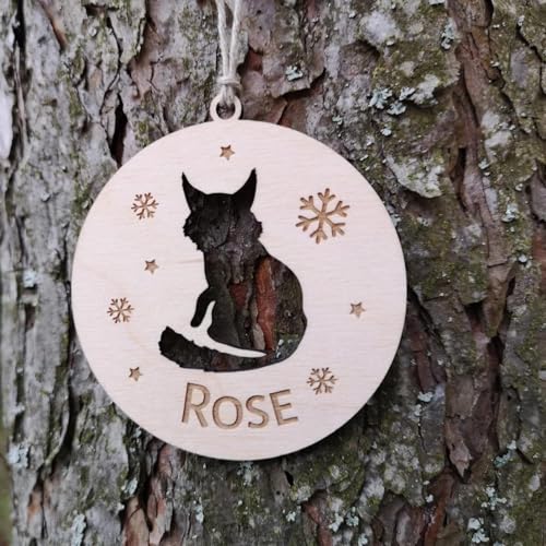 Keruidian Personalisiertes Katzenornament, Weihnachtskatzenornament, Weihnachtsbaumdekoration, individuelle Katzenform, Katzenname graviert, Katzenrasse, hängende Kugel (Design 5) von Keruidian