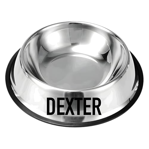 Personalisierte Namensnäpfe für Hunde und Katzen, Edelstahl-Haustiernäpfe, bunt, Wasserfutter, rutschfeste Mahlzeitennäpfe, runde personalisierte Schalen in verschiedenen Größen (Silber) von Keruidian