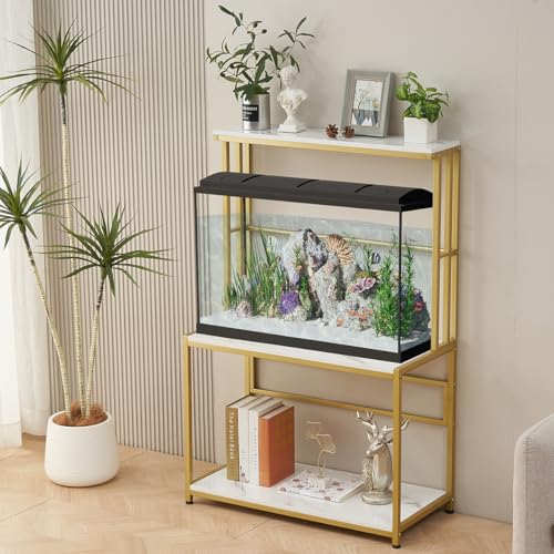 Keslecy Aquariumständer für bis zu 20–29 Gallonen Aquarium, Aquariumständer mit Pflanzenregal, Metall Reptilien-Terrariumständer mit Zubehöraufbewahrung, passend für Aquarium, Schildkrötenbecken oder von Keslecy