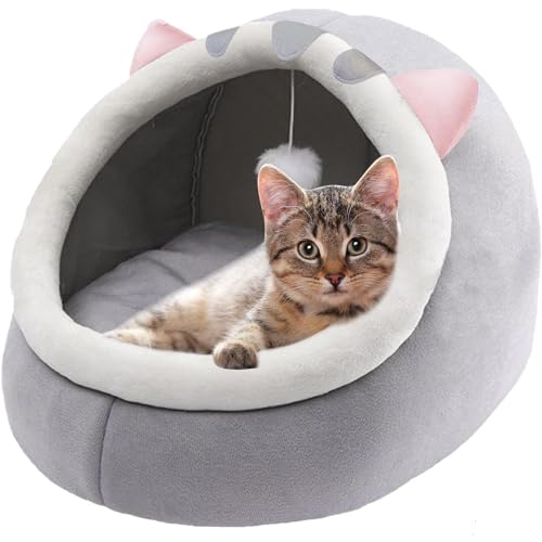 Katzenbett Für Hauskatzen, Halbgeschlossenes, Süßes Katzenhauszelt Flauschigem Ball, Weiche, Warme Kätzchenhöhle Für Kleine Haustiere von Keuyeo