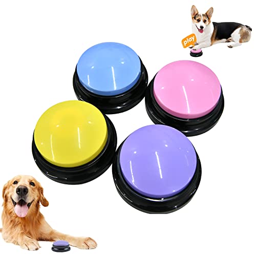 Kevsuvqin Buzzer mit Aufnahmefunktion, Buzzer mit Sound, Buzzer Hund für das Sprachtraining des Hundes, Dog Spiel, Answer Hunde Buttons zum Sprechen, Intelligenzspielzeug für Hunde (4er Pack) von Kevsuvqin