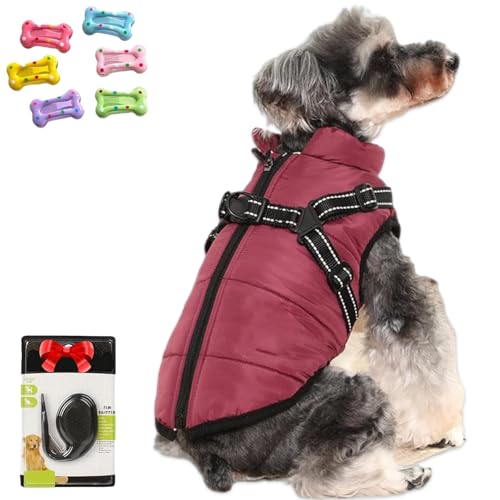 Furry King Hunde-Wintermantel, Furryking 3-in-1-Winterjacke für Hunde, wasserdichte Fleece-Winter-warme Hundemäntel für kleine mittelgroße Hunde (Rot, XXL) von KeyoGoS