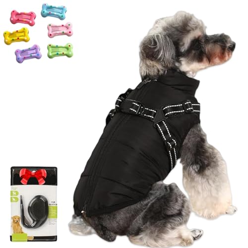 Furry King Hunde-Wintermantel, Furryking 3-in-1-Winterjacke für Hunde, wasserdichte Fleece-Winter-warme Hundemäntel für kleine mittelgroße Hunde (Schwarz, L) von KeyoGoS